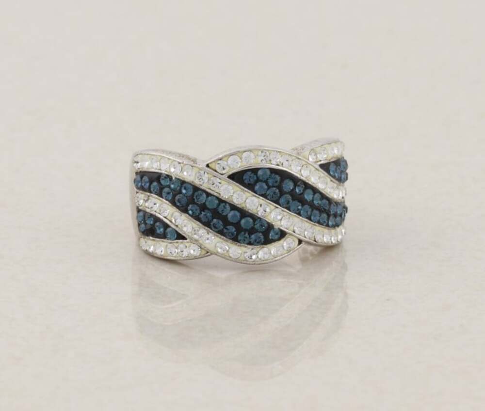 Sterling Silver Blue and White Crystal Band Ring Size 7